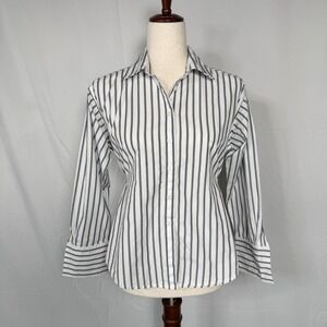 LOFT Striped Cutout Back Button Down Shirt White and black petite xs